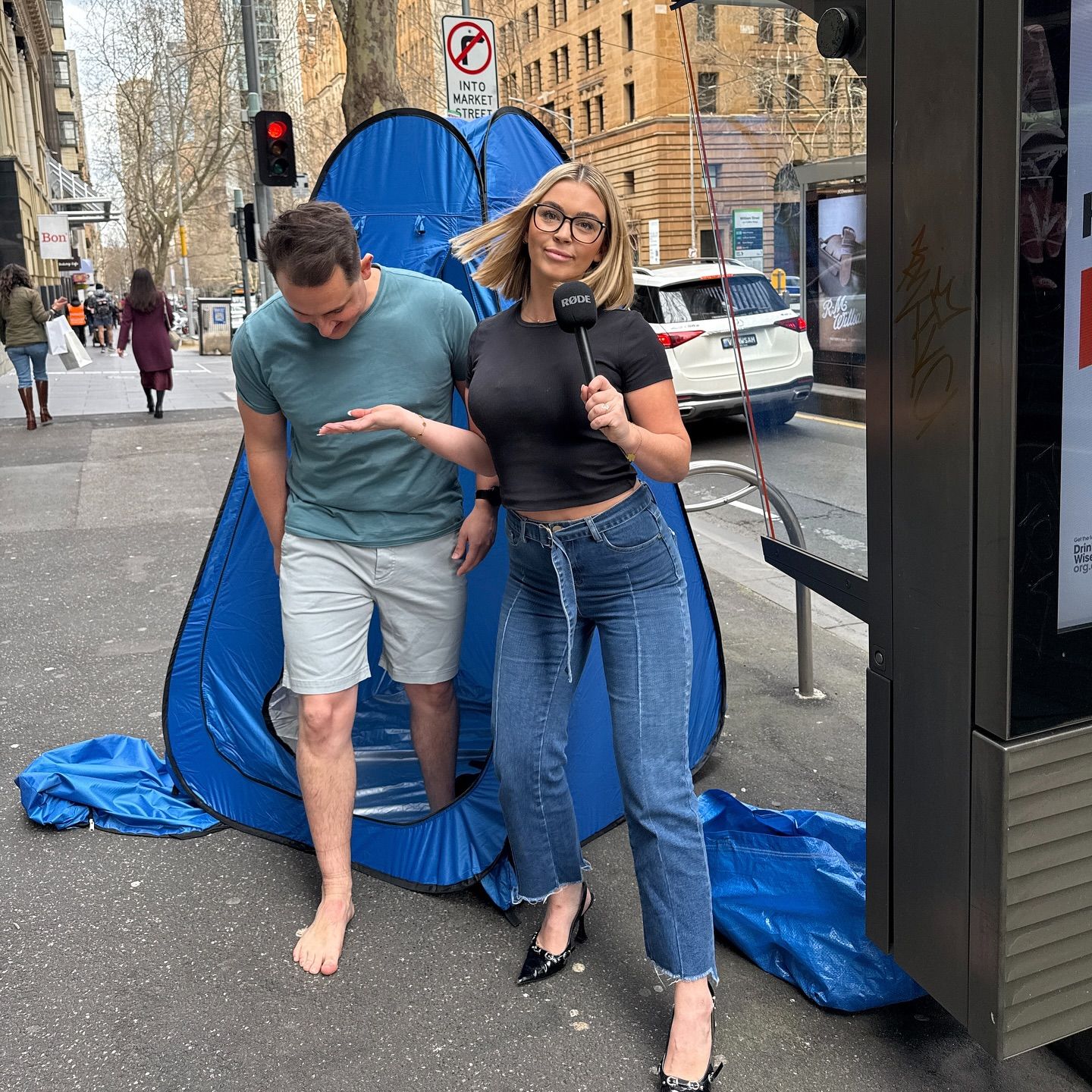 Teri doing a street interview in Melbourne CBD